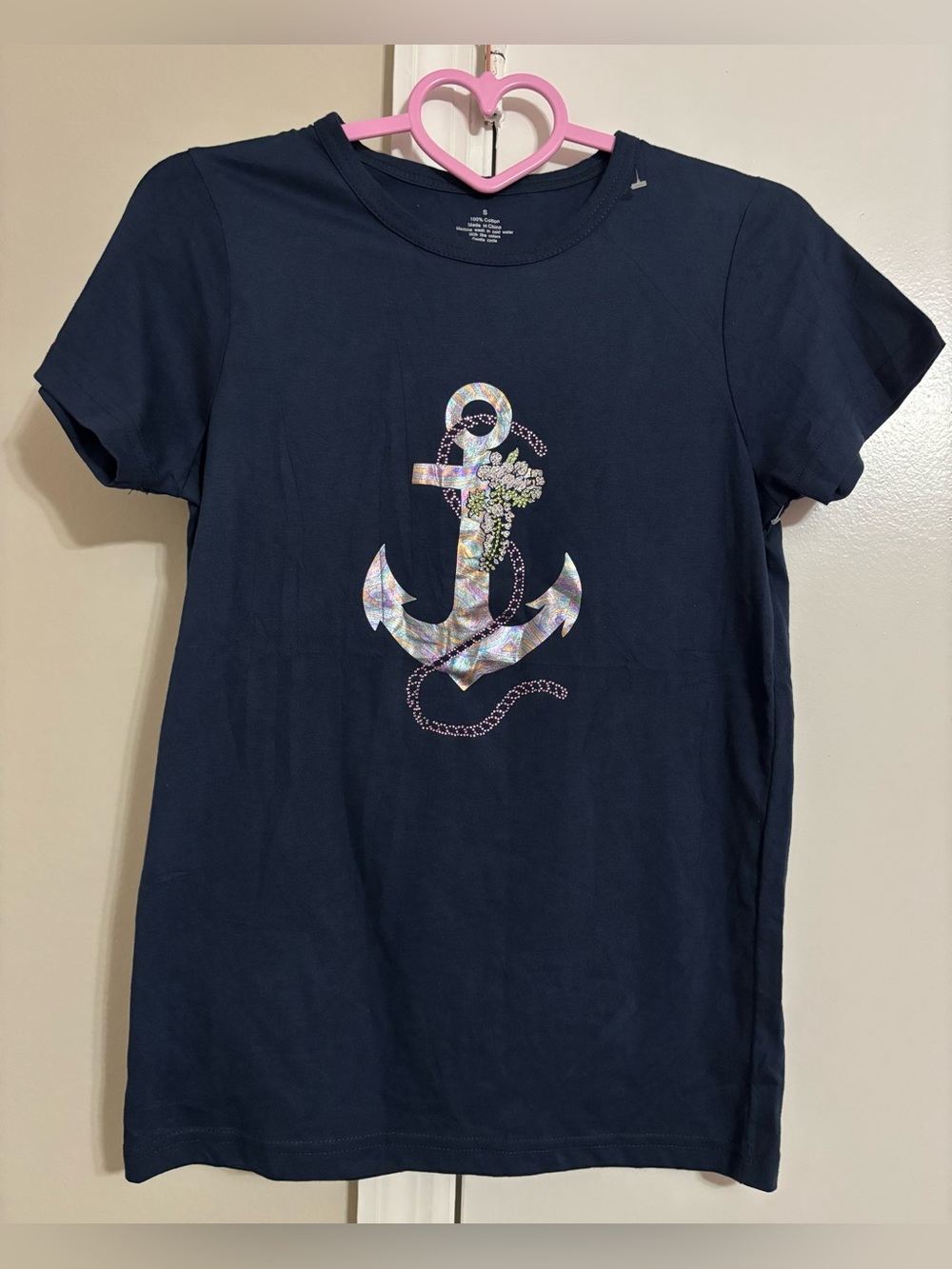 Navy Girls' Anchor Graphic Tee - Sparkle Detail